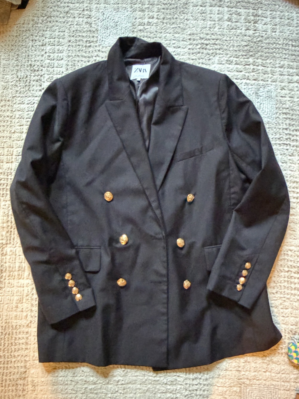 Women’s Zara Double-Breasted Black Blazer with Gold Buttons size XL